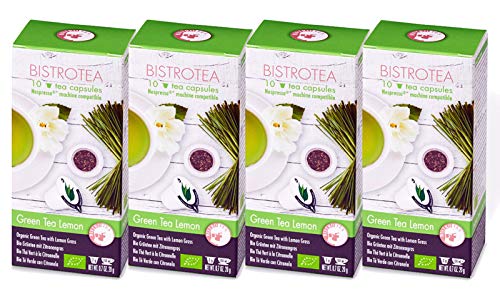 BISTROTEA Teekapseln 6 Sorten 4er Pack, 4 x 10 Kapseln, NespressoMaschinen kompatibel, Kapseln biologisch abbaubar (Grüntee BIO Zitronengras) von Bistrotea