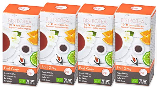 BISTROTEA Teekapseln 6 Sorten 4er Pack, 4 x 10 Kapseln, NespressoMaschinen kompatibel, Kapseln biologisch abbaubar (Schwarztee BIO Earl Grey) von Bistrotea