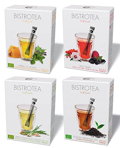 Bistrotea TPods 32 Teesticks CLASSIC Collection BIO Engl. Breakfast|Grüntee Lemongrass|Herbs&Honey|Fruit Berry|einzeln in Aromaschutzkuverts verpackt|4er Pack=128 Sticks von Bistrotea