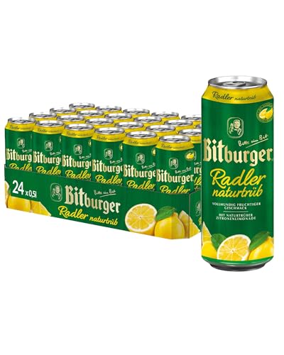 BITBURGER® Radler Naturtrüb| Dosen-Bier (24x 0,5l) | Hopfenbetonter Pilsgenuss Mit Limonade | Zitronig-fruchtig | Nach Deutschem Reinheitsgebot Gebraut von Bitburger