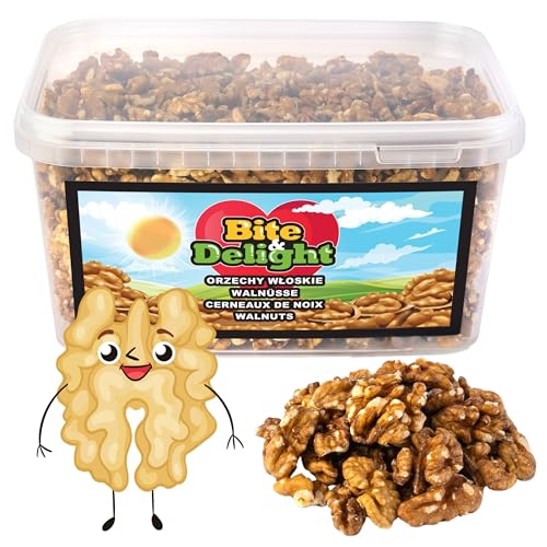 Bite & Delight 0,5kg Walnusskerne Ohne Schale Walnüsse Nüsse Mehrwegbehälter Großpackung Nuts 100% Natural Vegan ohne Zusatzstoffe Große & Helle Körner von Bite & Delight