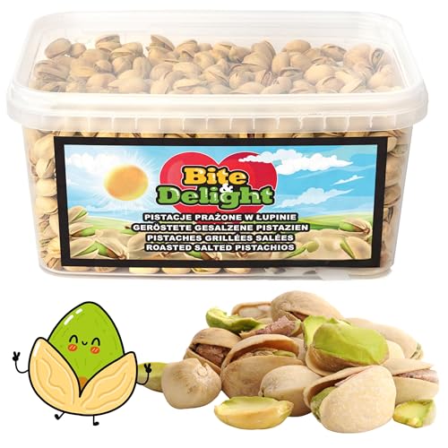 Bite & Delight 1,5kg Pistazien Geröstet Gesalzen mit Schale Frisch und Knusprig Snacks Knabberartikel Vegan Glutenfrei Mehrwegbehälter von Bite & Delight