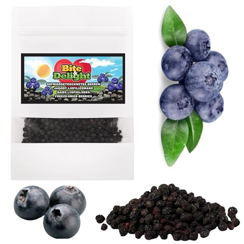 Bite & Delight 100g Gefriergetrocknete Blaubeeren Knusprig, Süß, Gesund Perfekte Snack ohne Zusatzstoffe Doypack von Bite & Delight