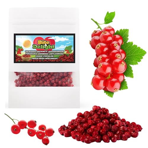 Bite & Delight 100g Gefriergetrocknete Rote Johannisbeeren Sauer Knusprig Gesunder Snack Ohne Zuckerzusatz Doypack von Bite & Delight