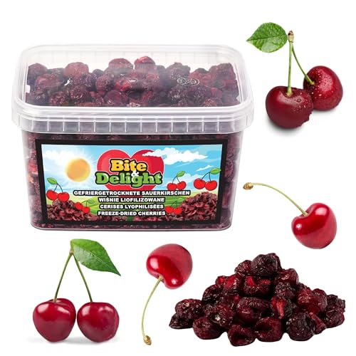 Bite & Delight 200g Gefriergetrocknete Kirschen Süß Knusprig Perfekte Diät-Snack Gesund Ohne Zuckerzusatz Eimer von Bite & Delight