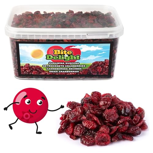 Bite & Delight Cranberries Getrocknet Frische Trockenfrüchte Cranberry Früchte Trockenobst Dried Fruit Geringer Zuckergehalt Säure (2 kg) von Bite & Delight