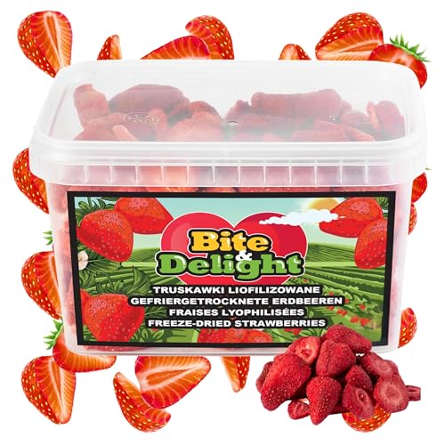 Bite & Delight Erdbeeren Gefriergetrocknet - Schonend Gefriergetrocknete Erdbeeren in Scheiben - Frei von Zusatzstoffen - Getrocknete Erdbeeren - Getrocknete Früchte - Pure Frucht - 1000 ml 75g von Bite & Delight