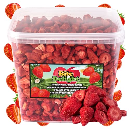 Bite & Delight Erdbeeren Gefriergetrocknet - Schonend Gefriergetrocknete Erdbeeren in Scheiben - Frei von Zusatzstoffen - Getrocknete Erdbeeren - Getrocknete Früchte - Pure Frucht - 10000 ml - 600g von Bite & Delight