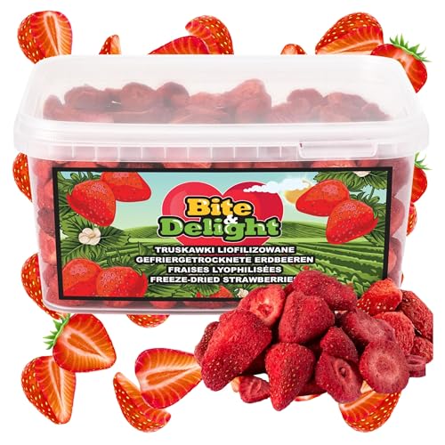 Bite & Delight Erdbeeren Gefriergetrocknet - Schonend Gefriergetrocknete Erdbeeren in Scheiben - Frei von Zusatzstoffen - Getrocknete Erdbeeren - Getrocknete Früchte - Pure Frucht - 2500 ml - 200g von Bite & Delight