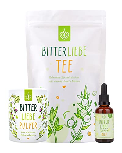 BitterLiebe® Starter Paket mild mit BitterLiebe Tropfen mild (50ml) Pulver (100g) und Kräutertee (100g) I Bitterstoffe aus Die Höhle der Löwen I Bitterkräuter von Bitterliebe