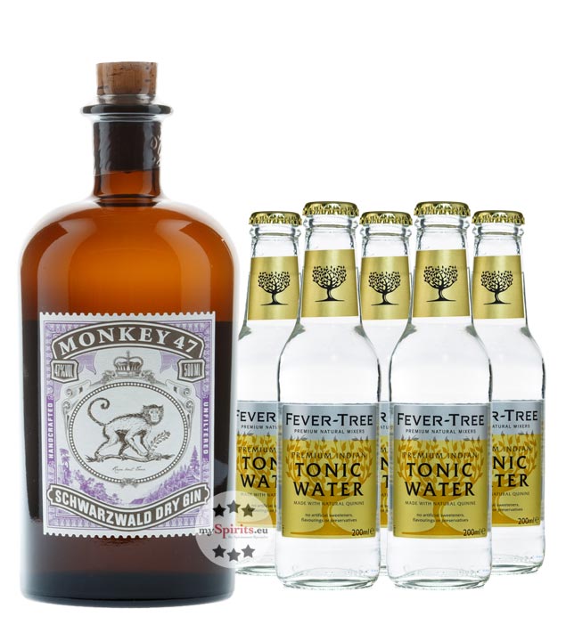 Monkey 47 Dry Gin & 5 x Fever-Tree Indian Tonic Water (47 % Vol., 1,5 Liter) von Black Forest Distillers