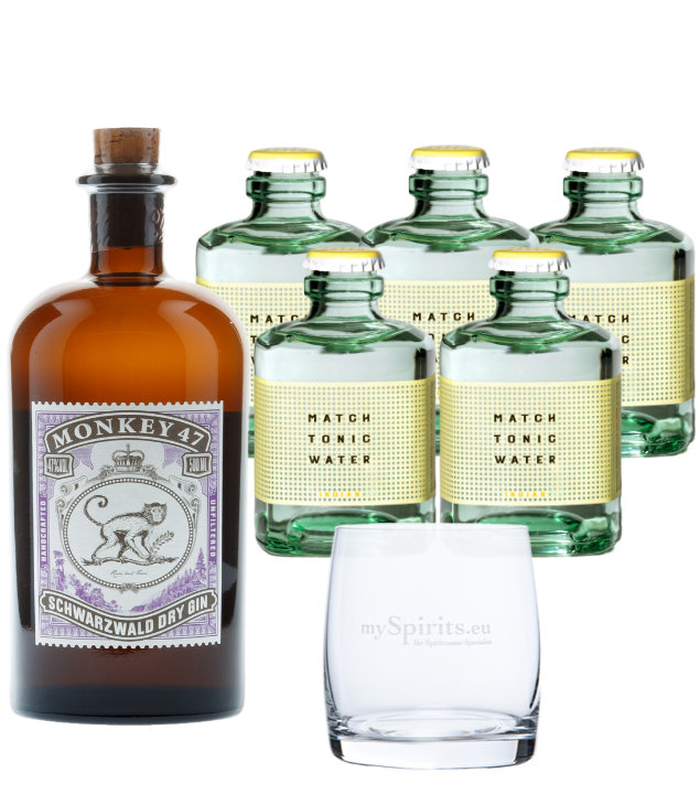 Monkey 47 Gin & 5 x Match Indian Tonic Set (47 % vol, 1,5 Liter) von Black Forest Distillers