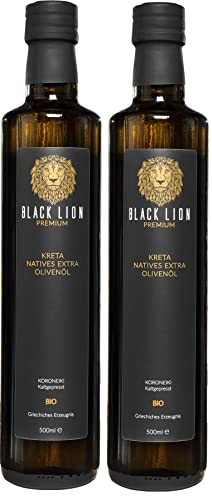 Black Lion Premium | Kreta - griechisches Bio Olivenöl Kaltgepresst, nativ extra | mild-fruchtig-lecker | frische Ernte, 100% Koroneiki-Olive (2x 500ml) von Black Lion Premium