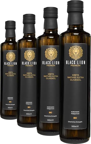 KRETA | griechisches Bio Olivenöl Kaltgepresst, nativ extra | mild-fruchtig-lecker | 100% Koroneiki-Olive Premium (4x 500ml) von Black Lion Premium