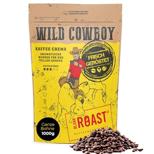 BLANK ROAST Wild Cowboy Crema - ganze Kaffeebohnen - 100% Arabica Kaffee - schonend mit Hickory-Holz geröstet - säurearm (1000g) von BLANK ROAST