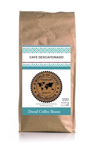 Café en grains décaféiné Entkoffeinierte Kaffeebohnen 1 kg natürlich - intensives Aroma und Geschmack – exquisit – 79 Punkte Specialty Coffee Association (SCA) von BlendNature