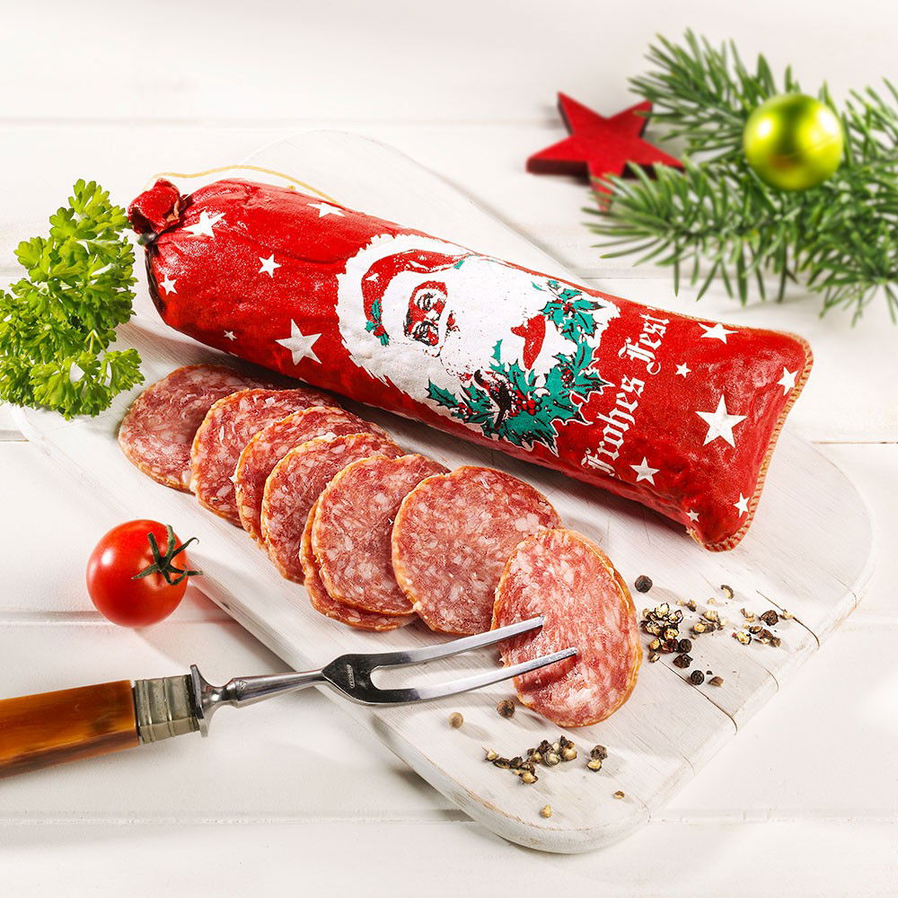 Weihnachts-Salami Frohes Fest, im Stück von Bley