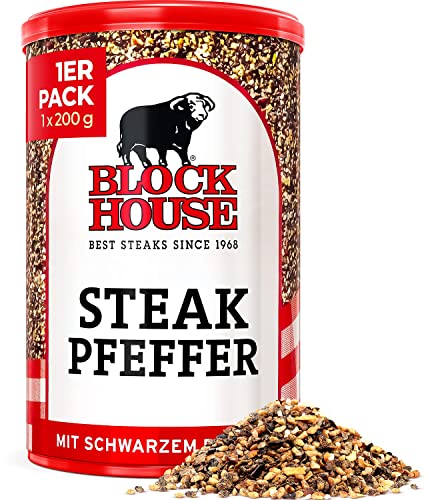 Block House Steak Pfeffer, Gewürzmischung für Steaks in Restaurantqualität auch für Marinaden geeignet, 200g Dose mit Streuaufsatz von Block House
