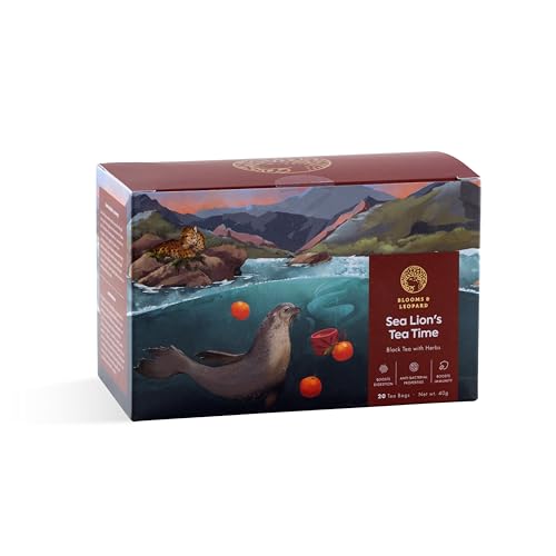 Blooms & Leopard Premium Black Tea Bags with Cardamom, Clove, Cinnamon, Star Anise, Smooth, Flavourful, Caffeinated, Enjoy Hot or Iced, Blended Strong Black Tea- Sea Lion's Tea Time von Blooms & Leopard