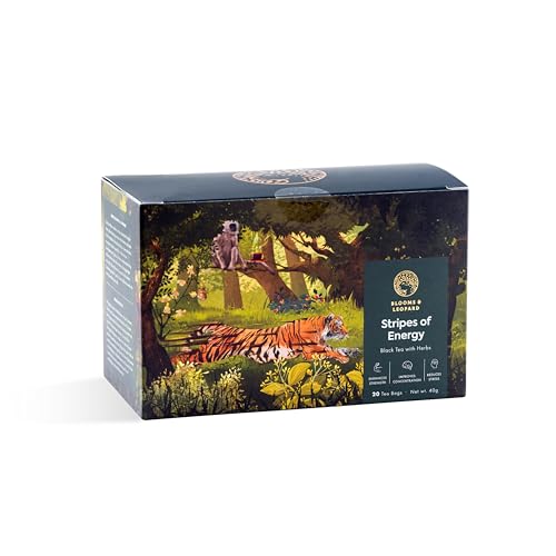 Organic Black Tea with Ashwagandha, Black Tea, Moringa, Cinnamon, & Spearmint Leaf, 20 Tea Bags, Provide Healthy Lifestyle, Caffeinated, Enjoy Hot or Iced, Blended Strong Black Tea- Stripes of Energy von Blooms & Leopard