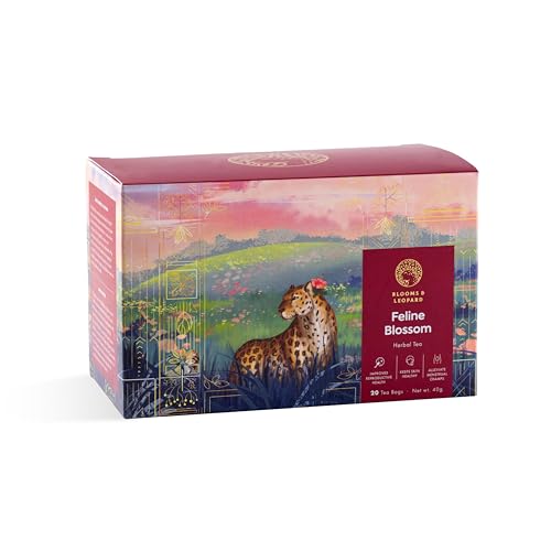 Herbal Tea Bags with Licorice, Hibiscus, Fennel, Tulsi Leaves & Shatavari - 20 Caffeine-Free Tea Bags, Natural Herbal Blend, Relaxing Herbal Tea - Perfect for Evening & Bedtime- Feline Blossom von Blooms & Leopard