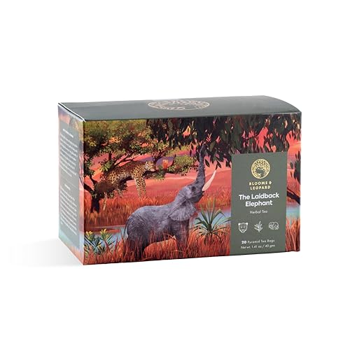 Organic Herbal Tea Bags, No Caffeine Tea bags with Rooibos, Apple Pieces, Lemongrass, Lemon Peel, Coconut Flakes, 20 Tea Bags, No Tannin, Tea Bags, Perfect Tea Bags for Evening- The Laidback Elephant von Blooms & Leopard