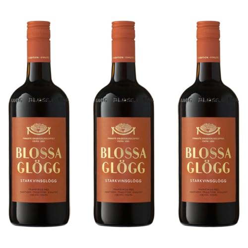 Blossa Starkvinsglögg 0.75L x 3 (15% Vol.) | Nordischer Roter Glühwein | Schwedischer Glögg mit Aromen von Rosinen, Kardamom und Trockenfrüchten | Traditionelles Wintergetränk | 3-Pack von Blossa