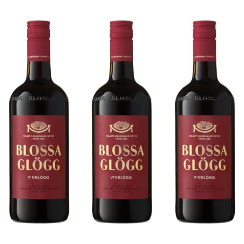 Blossa Vinglögg 0.75L x 3 (10% Vol.) | Nordischer Roter Glühwein | Beliebter Schwedischer Glögg mit Winterlichen Aromen aus Kardamom und Nelke | 3-Pack von Blossa