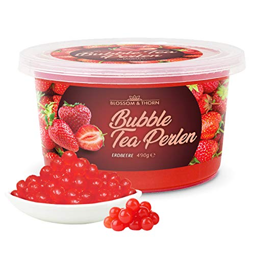 Bubble Tea Perlen Erdbeere 490g, 100% ohne Gelatine & Gluten, Popping Boba Fruchtperlen mit echtem Fruchtsaft für Bubble Tea u.v.m. von Blossom&Thorn