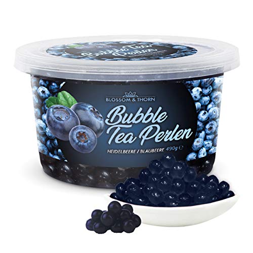 Bubble Tea Perlen Heidelbeere/Blaubeere 490g, 100% ohne Gelatine & Gluten, Popping Boba Fruchtperlen mit echtem Fruchtsaft für Bubble Tea u.v.m. von Blossom&Thorn