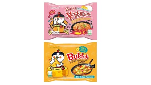 Blue Button Goods® 2'er SET für Buldak Ramen Hot Chicken 1x 130g Carbonara + 1x 140g Cheese - Probierset von Blue Button Goods