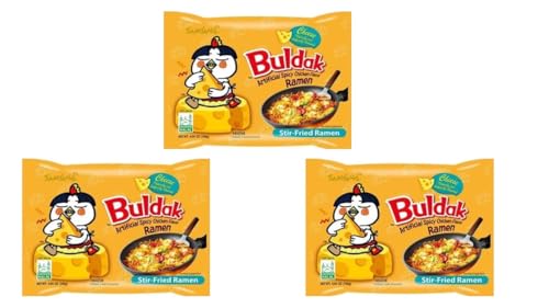 Blue Button Goods® 3'er SET für Buldak Ramen Spicy Chicken CHEESE 3x 140g - Probierset von Blue Button Goods