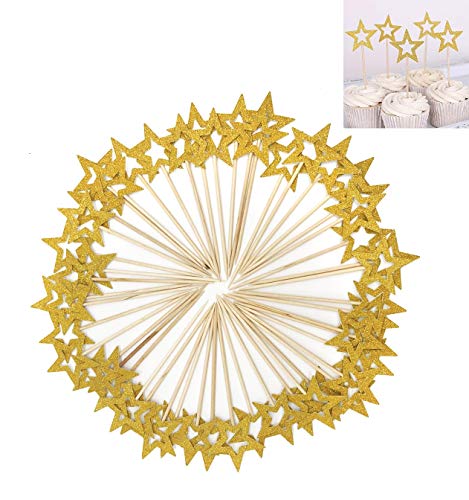 50 Stück Stern Cupcake Topper, Stern Cupcake Topper Twinkle Little Star Dekorationen Geburtstag Cupcake Topper Glitzer Stern Kuchendekorationen für Party Geburtstag Hochzeit Zeremonie von BlueSunshine