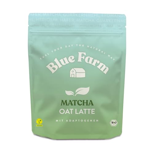 Blue Farm Bio Matcha Oat Latte auf Haferbasis ohne Zuckerzusatz - Mit Bio-Matcha & dem Vitalpilz Lion's Mane - Vegan - laktosefrei & glutenfrei - gute Löslichkeit & cremig-lecker von Bluefarm