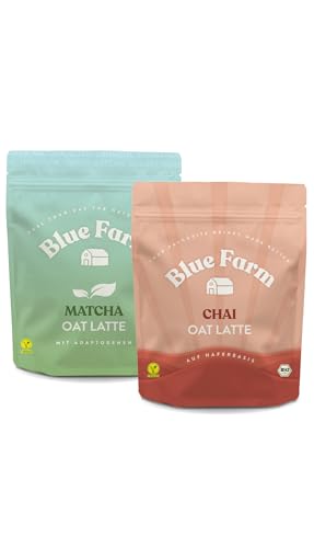 Blue Farm Bio Matcha und Chai Oat Latte auf Haferbasis ohne Zuckerzusatz | 100% Vegan | Laktosefrei & glutenfrei | weniger Verpackungsmüll von Bluefarm