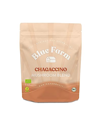 Blue Farm Oat Base Bio Chagaccino | Haferdrink ohne Zuckerzusatz |Vegan, glutenfrei in bester Bio-Qualität | Nahrungsergänzungsmittel auf Haferbasis mit den Vitalpilzen Chaga, Cordyceps und Hericium von Bluefarm