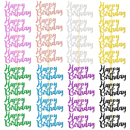 32 Stücke Geburtstag Cupcake Topper Glitzer Happy Birthday Kuchen Cupcake Topper Picks Dessert Topper Dekoration für Geburtstag Party Jubiläumsfeier, 8 Farben von Boao