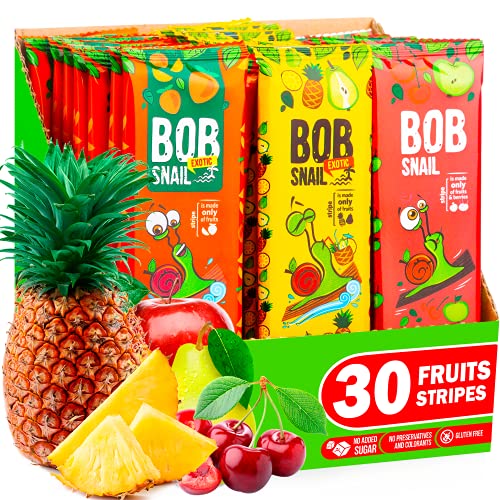 Bob Snail Vegane Süßigkeiten Vielfrucht-Riegel - 30 Gesunde Snacks Einzeln Verpackt Für Kinder und Erwachsene mit Mango Himbeeren Birnen und Apfel - Zuckerfreie Low Carb Kalorienarme Süßigkeiten von Bob Snail