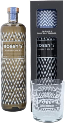 Bobby's Schiedam Dry Gin 70cl | Giftpack mit ein Glas | Außergewöhnliche Mischung aus Indonesischen Botanicals und Traditionellen Gin-Zutaten | 42% ABV | Premiumflasche als Tolles Gin-Geschenk von Bobby's