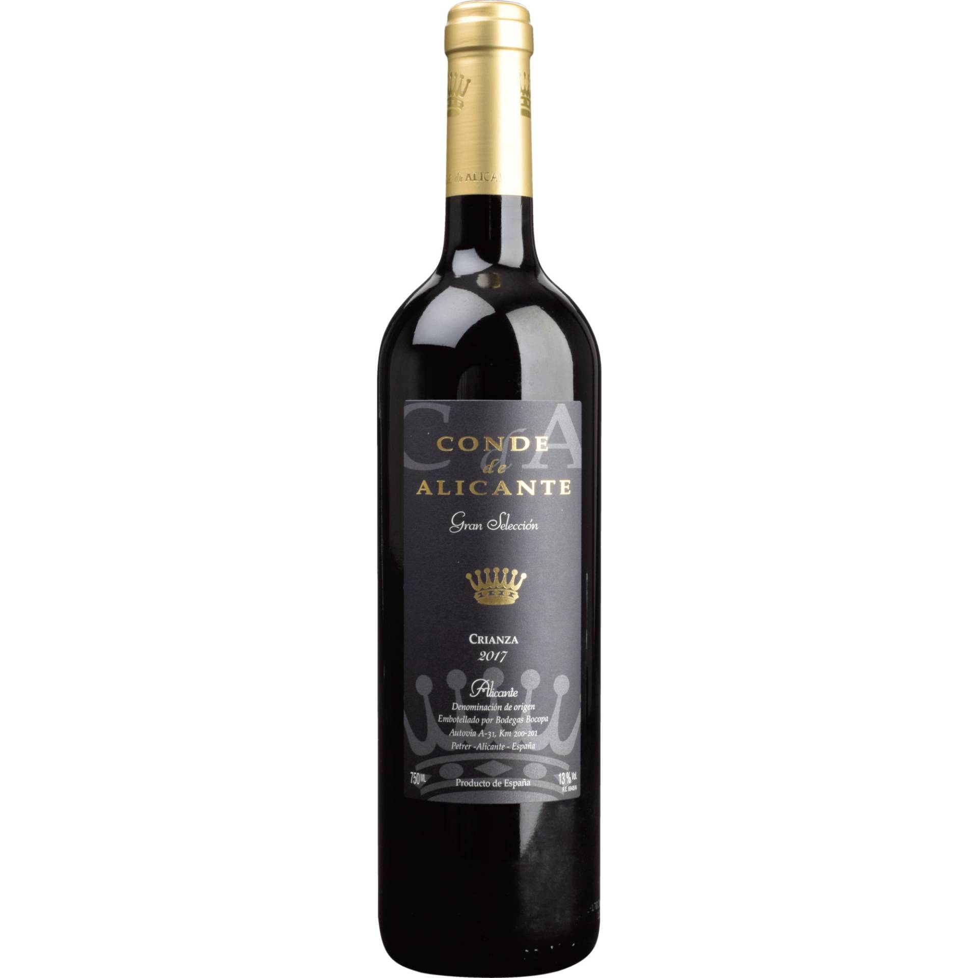 Conde de Alicante Gran Selección Crianza, Alicante DO, Valencia, 2017, Rotwein von Bodegas Bocopa / Autovia A-31 km 200-201 / E - 03610 Petrer