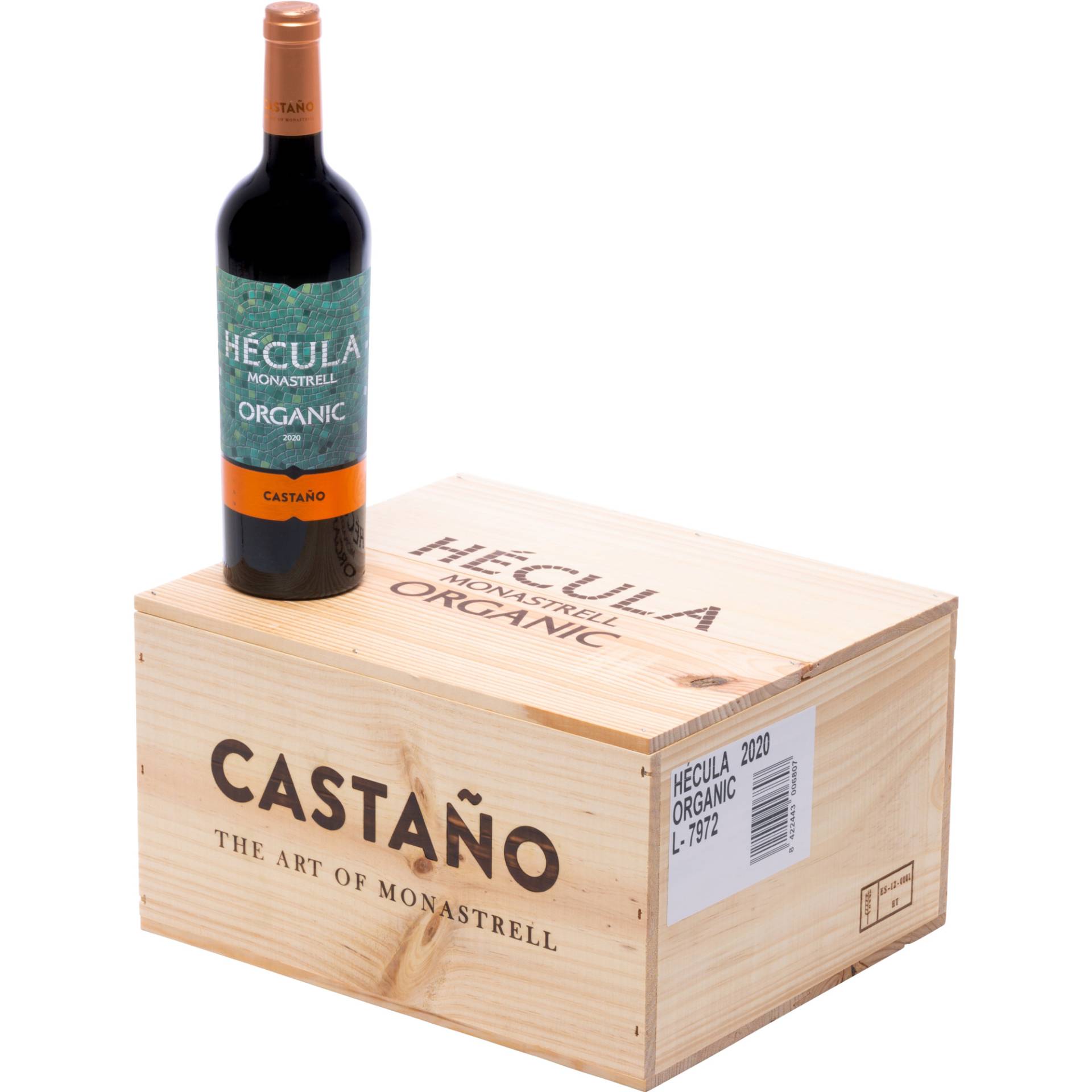 Castaño Hécula, Yecla DO, in 6er-Holzkiste, Murcia, 2021, Rotwein von Bodegas Castaño - Av. Fuente Álamo, 3, 30510 Yecla, Murcia, Spanien