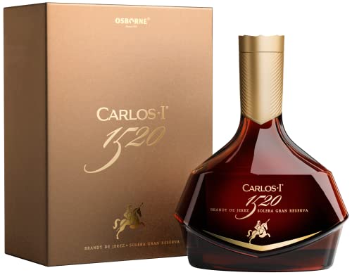 CARLOS I 1520 Brandy aus Jerez Solera Gran Reserva. Handgefertigt mit einer Auswahl von Brandys aus hundertjährigen Soleras der privaten Osborne Kellerei. Alkoholgehalt: 41,1%. Flasche: 70 cl. von Bodegas Osborne S.A.