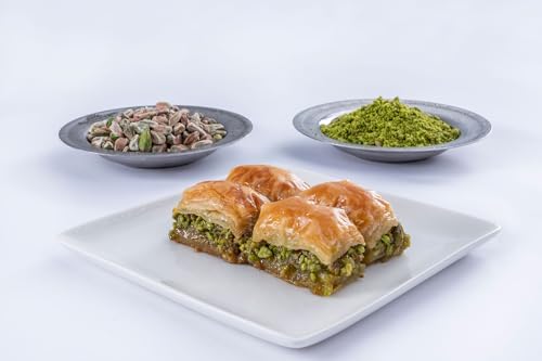 Premium-Qualität Frische Baklava aus Deutschland – Authentisches Rezept, handgefertigt von einem Gaziantepler Meisterbäcker, schnell geliefert (Burma Pistazienbaklava, 500 Gramm) von Bodesa Valore