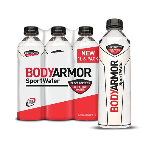 BODYARMOR SportWater Alkalisches Wasser, überlegene Flüssigkeitszufuhr, hoch alkalisches Wasser, pH 9+, Elektrolyte, perfekt für Ihren aktiven Lebensstil, 1 Liter (6 Stück) von Body Armor