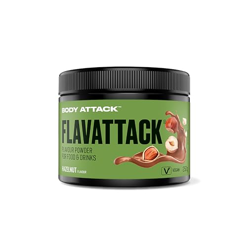 Body Attack Flavattack®, Hazelnut, 250g / 83 Portionen-intensives Geschmackspulver für Hot & Cold und zum Backen, palmöl-, aspartam- & glutenfrei, Made in Germany von Body Attack Sports Nutrition