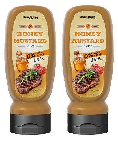 Body Attack Grill Sauce Honey Mustard 2x 320ml / 2x 32 Portionen - Made in Germany - kalorienarme Sauce, perfekt für Grillgut, wenig Fett & Zucker, laktosefrei, ideal zum Kochen, für Diätphasen von Body Attack Sports Nutrition
