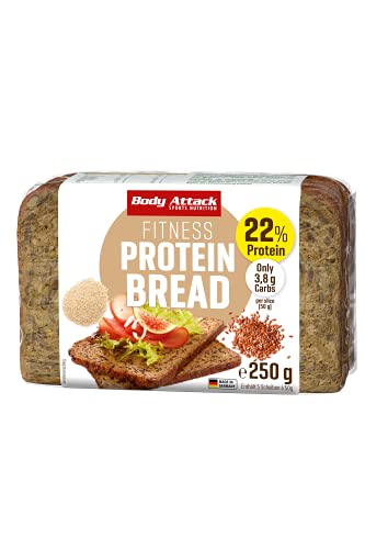 Body Attack Protein Bread, Eiweißbrot mit reduziertem Kohlenhydratanteil, für eine eiweißreiches Mahlzeit, nur 3,8g KH und 11g Eiweiß pro Scheibe, (9 x 250g) von Body Attack