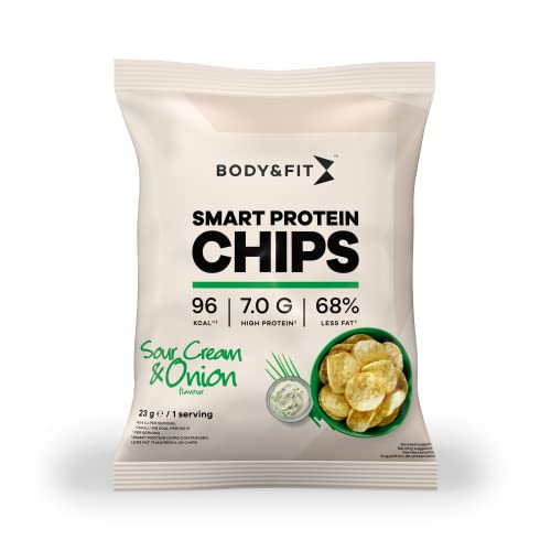 Body & Fit Smart Protein Chips - Eiweiß Snack Soja- und Kartoffelchips 12x23 gramm (Sour Cream & Onion) von Body & Fit