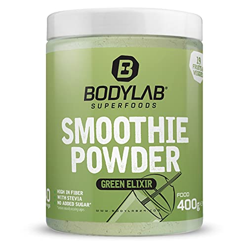 Bodylab24 Smoothie Powder Green Elixir 400g, kalorienarmes Pulver zur Herstellung eines Getränks in Smoothie-Art, aus 19 Frucht- und Gemüsesorten, mit Kohlenhydrate, Ballaststoffe und Eiweiß von Bodylab24