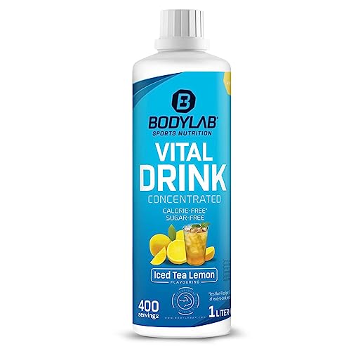 Bodylab24 Vital Drink Concentrated Eistee-Zitrone 1000ml, Getränkekonzentrat zuckerfrei, Zero Sirup, mit Vitaminen und L-Carnitin, Sportgetränk mit wenig Kalorien von Bodylab24